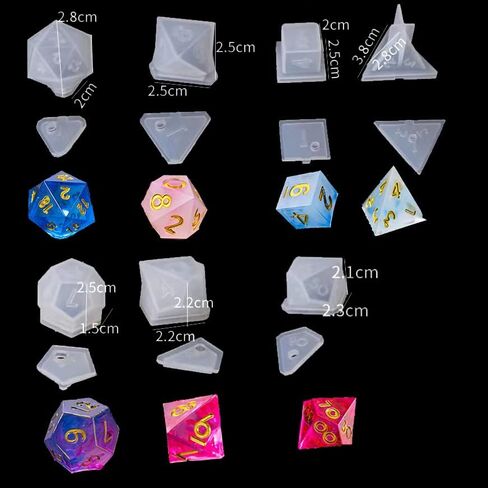 Silicone Resin Casting DND Epoxy polyhedral dice Mold Set d&d Making kit,Fillet Square Triangle Dice Mold Digital Dice Games for Families Handmade Craft Tool(7Pcs) in Saudi Arabia