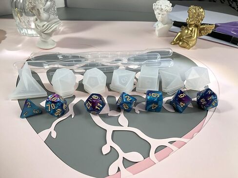Silicone Resin Casting DND Epoxy polyhedral dice Mold Set d&d Making kit,Fillet Square Triangle Dice Mold Digital Dice Games for Families Handmade Craft Tool(7Pcs) in Saudi Arabia