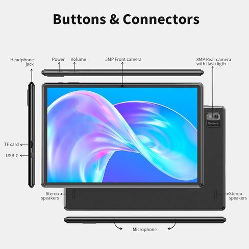 SGIN 10.1 Inch Tablet, 8GB RAM 128GB ROM Tablet, Android 12 Tablets with 1280 * 800 HD IPS Srceen, Octa-Core 2.0Ghz, 5+8MP Camera, 2.4/5G WiFi, Bluetooth 5.0, 6000mAh in Saudi Arabia