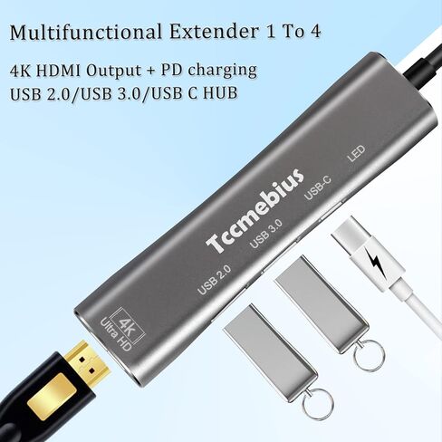 محول USB C Hub متعدد المنافذ، مخرج Thunderbolt 3 إلى HDMI 4K، محور USB 3.0 من النوع c، شاحن PD 100 وات، لجهاز MacBook Pro/air، Nintendo Switch، Chromebook، Samsung، جهاز العرض/الشاشة (TCC-305A) in Kuwait
