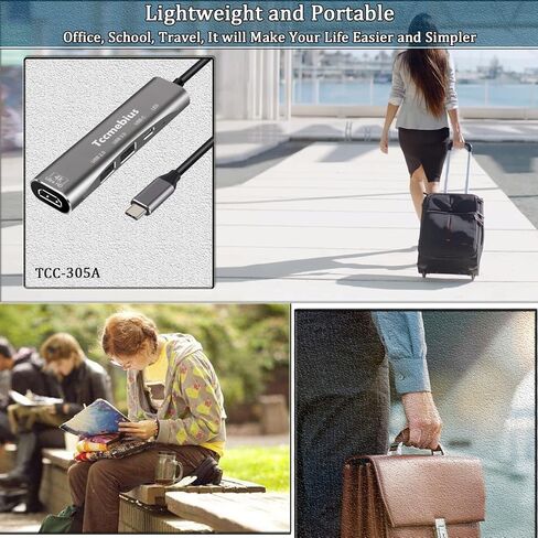 محول USB C Hub متعدد المنافذ، مخرج Thunderbolt 3 إلى HDMI 4K، محور USB 3.0 من النوع c، شاحن PD 100 وات، لجهاز MacBook Pro/air، Nintendo Switch، Chromebook، Samsung، جهاز العرض/الشاشة (TCC-305A) in Kuwait