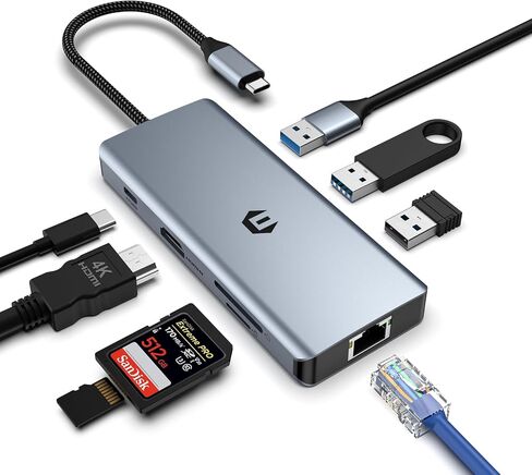 USB C Hub, 8 in 1 USB C Adapter, Dual Screen 4K HDMI, USB C Dock for Mac Pro/Air(Network, USB 2.0, 5 Gbps USB 3.0,PD 100W,SD/TF Reader) for Dell, Surface, HP, Lenovo in Saudi Arabia