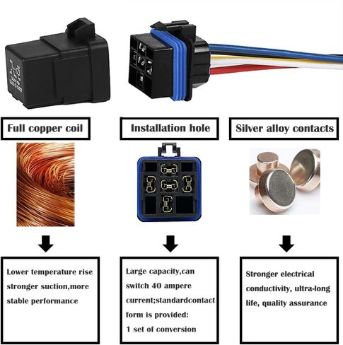 مرحل مقاوم للحريق 12 فولت 40 أمبير مع حزام، مرحل سيارة SPDT 5-PIN مقاوم للماء لمرحل مضخة الوقود، ومزيل ضباب النافذة الخلفية، وجهاز فصل البطارية، ومكيف هواء السيارة in Kuwait