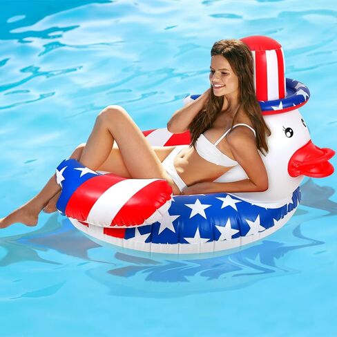 ShinyRelief 43'' 4th of July Giant Duck Swimming Ring Inflatable Animal Pool Float Patriotic Swim Tube Ring American Flag Duck Inflatable Raft for Adult Outdoor Summer Pool in Saudi Arabia