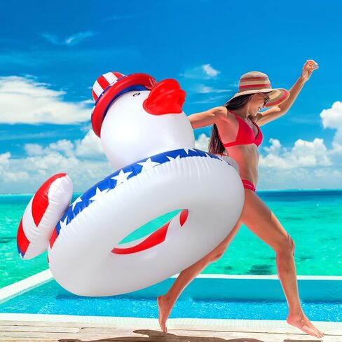 ShinyRelief 43'' 4th of July Giant Duck Swimming Ring Inflatable Animal Pool Float Patriotic Swim Tube Ring American Flag Duck Inflatable Raft for Adult Outdoor Summer Pool in Saudi Arabia