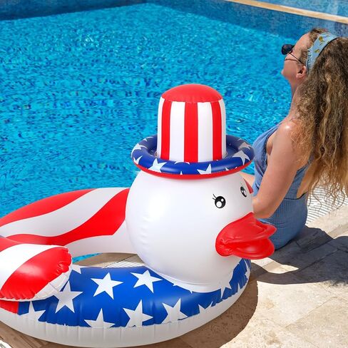 ShinyRelief 43'' 4th of July Giant Duck Swimming Ring Inflatable Animal Pool Float Patriotic Swim Tube Ring American Flag Duck Inflatable Raft for Adult Outdoor Summer Pool in Saudi Arabia