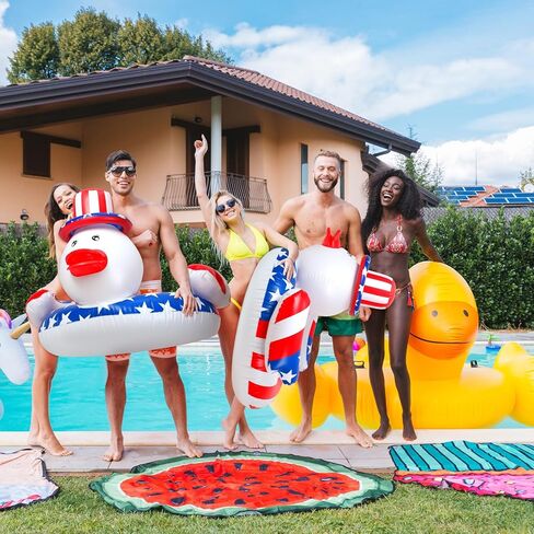 ShinyRelief 43'' 4th of July Giant Duck Swimming Ring Inflatable Animal Pool Float Patriotic Swim Tube Ring American Flag Duck Inflatable Raft for Adult Outdoor Summer Pool in Saudi Arabia