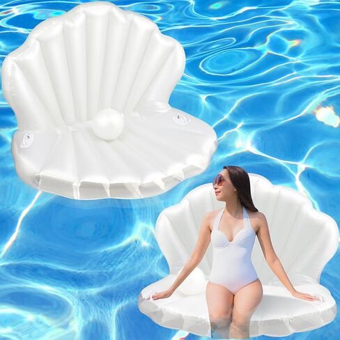 Liliful 2 Pcs Seashell Pool Float Giant Clam Floatie with Handle Pearl Ball Giant Inflatable Shell Float Ride on Raft Chair for Adults Summer Swimming Pool Beach Party in Saudi Arabia