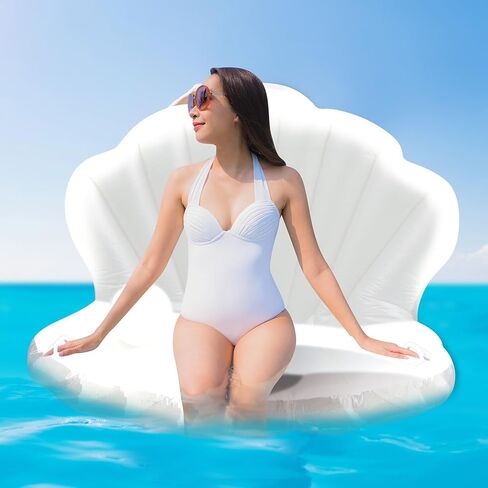 Liliful 2 Pcs Seashell Pool Float Giant Clam Floatie with Handle Pearl Ball Giant Inflatable Shell Float Ride on Raft Chair for Adults Summer Swimming Pool Beach Party in Saudi Arabia