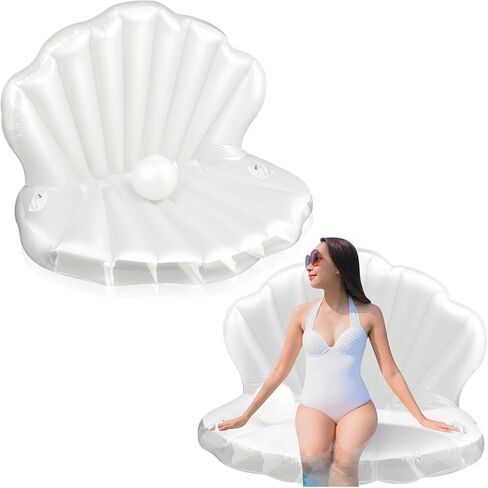 Liliful 2 Pcs Seashell Pool Float Giant Clam Floatie with Handle Pearl Ball Giant Inflatable Shell Float Ride on Raft Chair for Adults Summer Swimming Pool Beach Party in Saudi Arabia