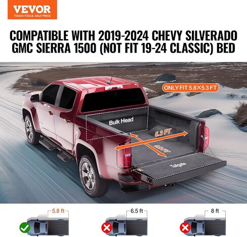 VEVOR Truck Bed Cover, Roll Up Truck Bed Tonneau Cover, Compatible with 2019-2024 Chevy Silverado GMC Sierra 1500 (NOT FIT 19-24 Classic) Bed, for 5.8 x 5.3 ft Bed, Soft PVC, Roll Up Tonneau Cover in Saudi Arabia