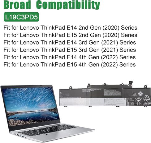 L19C3PD5 SB10X02597 5B10X02600 Laptop Battery Replacement for Lenovo ThinkPad E14 E15 2nd 3rd 4th Gen Series L19M3PD5 SB10X02591 L19D3PD5 SB10X02605 L19L3PD5 SB10X02608 11.34V 45Wh in Saudi Arabia