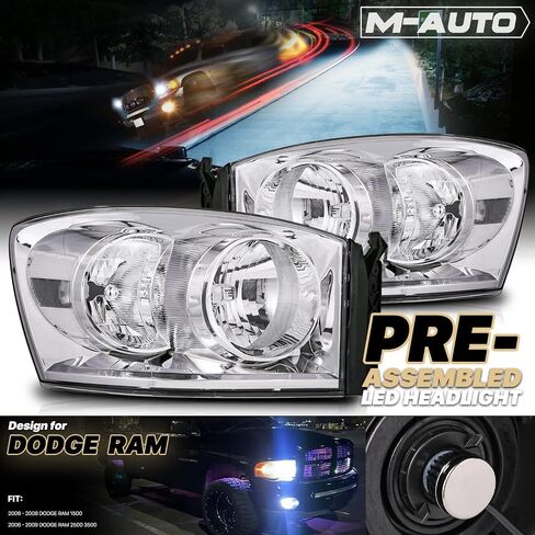 M-AUTO OE Style Headlight Assembly Compatible with 06-08 Dodge Ram 1500 2500 3500, 2009 Ram 2500 3500 Pickup, Left Driver & Right Passenger Side Headlights with Black Housing Clear Corner in Saudi Arabia