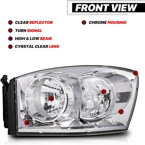 M-AUTO OE Style Headlight Assembly Compatible with 06-08 Dodge Ram 1500 2500 3500, 2009 Ram 2500 3500 Pickup, Left Driver & Right Passenger Side Headlights with Black Housing Clear Corner in Saudi Arabia