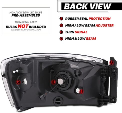 M-AUTO OE Style Headlight Assembly Compatible with 06-08 Dodge Ram 1500 2500 3500, 2009 Ram 2500 3500 Pickup, Left Driver & Right Passenger Side Headlights with Black Housing Clear Corner in Saudi Arabia