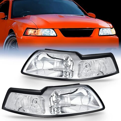 Nilight Headlight Assembly for 1999 2000 2001 2002 2003 2004 Ford Mustang Headlamps Replacement Black Housing Amber Reflector Driver and Passenger Side in Saudi Arabia