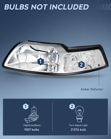 Nilight Headlight Assembly for 1999 2000 2001 2002 2003 2004 Ford Mustang Headlamps Replacement Black Housing Amber Reflector Driver and Passenger Side in Saudi Arabia