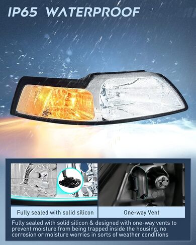Nilight Headlight Assembly for 1999 2000 2001 2002 2003 2004 Ford Mustang Headlamps Replacement Black Housing Amber Reflector Driver and Passenger Side in Saudi Arabia