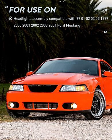 Nilight Headlight Assembly for 1999 2000 2001 2002 2003 2004 Ford Mustang Headlamps Replacement Black Housing Amber Reflector Driver and Passenger Side in Saudi Arabia