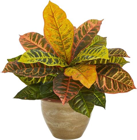 Nearly Natural 15in. Garden Croton Artificial Plant in Ceramic Planter (Real Touch) in Saudi Arabia
