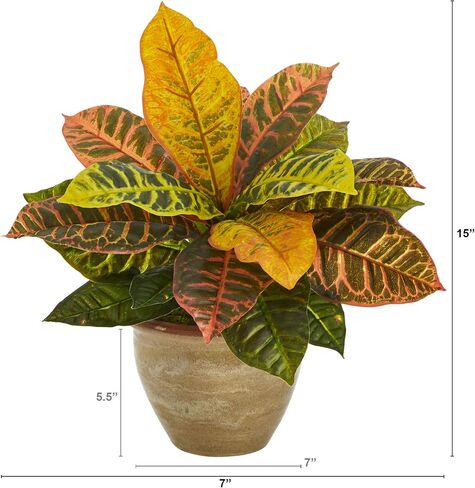 Nearly Natural 15in. Garden Croton Artificial Plant in Ceramic Planter (Real Touch) in Saudi Arabia
