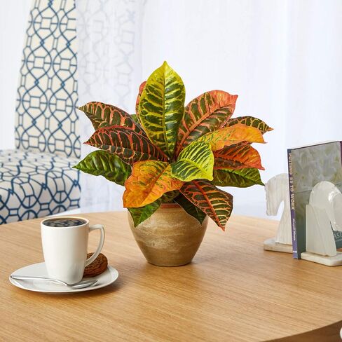 Nearly Natural 15in. Garden Croton Artificial Plant in Ceramic Planter (Real Touch) in Saudi Arabia