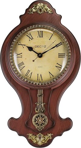 Decoz Pendulum Wall Clock with Antique Heirloom Style - Vintage and Elegant Home Decoration - Battery Operated, 27" Tall Wall Décor with Character in Saudi Arabia