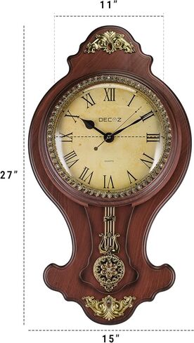 Decoz Pendulum Wall Clock with Antique Heirloom Style - Vintage and Elegant Home Decoration - Battery Operated, 27" Tall Wall Décor with Character in Saudi Arabia