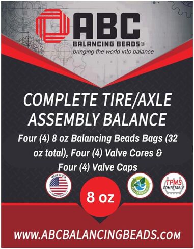 ABC Balancing Beads | Complete Tire, Wheel and Axle Assembly Balance for Off-Road Vehicles, Light/Medium Duty Truck Tires | DIY Kit with (4) 8oz Bags (32oz) Balancing Beads, (4) Valve Cores, (4) Caps in Saudi Arabia
