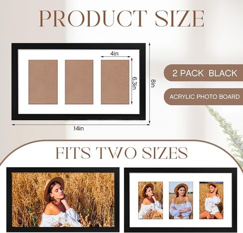 Sintuff 2 Pack Collage Picture Frame Displays Acrylic Four 4x6 Openings Black Wood Picture Frame Horizontal or Vertical Multi Picture Frames(8 x 14 Inch) in Saudi Arabia