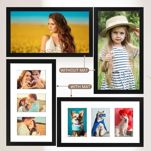 Sintuff 2 Pack Collage Picture Frame Displays Acrylic Four 4x6 Openings Black Wood Picture Frame Horizontal or Vertical Multi Picture Frames(8 x 14 Inch) in Saudi Arabia