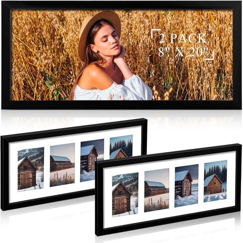 Sintuff 2 Pack Collage Picture Frame Displays Acrylic Four 4x6 Openings Black Wood Picture Frame Horizontal or Vertical Multi Picture Frames(8 x 14 Inch) in Saudi Arabia