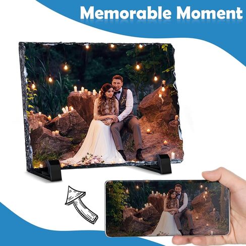 6 Pcs Sublimation Blank Slate Rock Rectangular Custom Stone Slate Picture Frame Matte Heat Transfer Rock Photo Plaque with Display Stand for Desktop Souvenir DIY Personalized Gift Decoration 6x8 Inch in Saudi Arabia