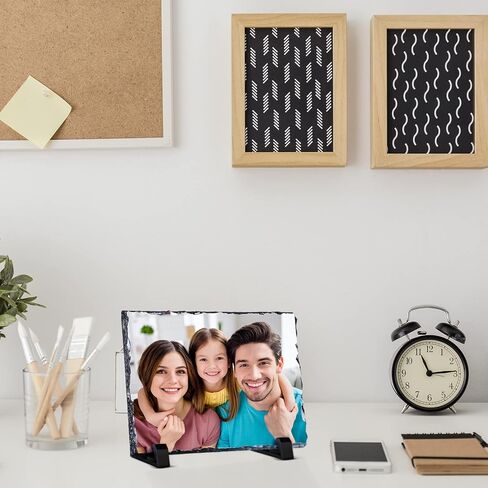 6 Pcs Sublimation Blank Slate Rock Rectangular Custom Stone Slate Picture Frame Matte Heat Transfer Rock Photo Plaque with Display Stand for Desktop Souvenir DIY Personalized Gift Decoration 6x8 Inch in Saudi Arabia
