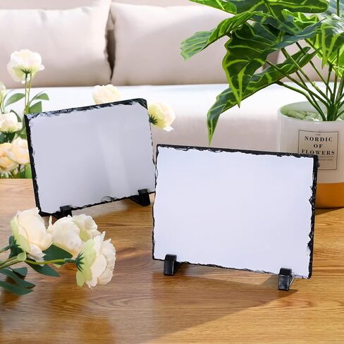6 Pcs Sublimation Blank Slate Rock Rectangular Custom Stone Slate Picture Frame Matte Heat Transfer Rock Photo Plaque with Display Stand for Desktop Souvenir DIY Personalized Gift Decoration 6x8 Inch in Saudi Arabia
