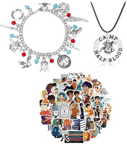 Umiko Percy Merch Merchandise Stuff Pjo 50 Pcs/PACK Stickers Necklace Bracelet Camp Half Blood Percy Inspired Pendant Jewelry Cosplay Collection Gifts for Fans Jackson in Saudi Arabia