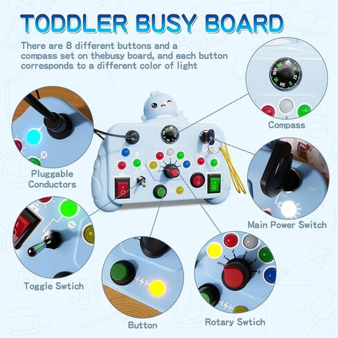 Toddler Busy Boards with Led Light,Baby Montessori Busy Board Toys,kids Light Switch Busy Board,Sensory Board for Airplane Travel,Educational Learning Activity Toys,Birthday Boys Girls Gifts（blue） in Saudi Arabia