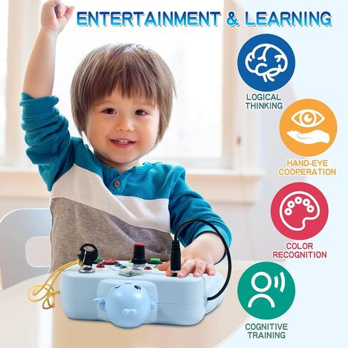 Toddler Busy Boards with Led Light,Baby Montessori Busy Board Toys,kids Light Switch Busy Board,Sensory Board for Airplane Travel,Educational Learning Activity Toys,Birthday Boys Girls Gifts（blue） in Saudi Arabia