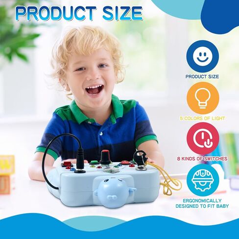 Toddler Busy Boards with Led Light,Baby Montessori Busy Board Toys,kids Light Switch Busy Board,Sensory Board for Airplane Travel,Educational Learning Activity Toys,Birthday Boys Girls Gifts（blue） in Saudi Arabia