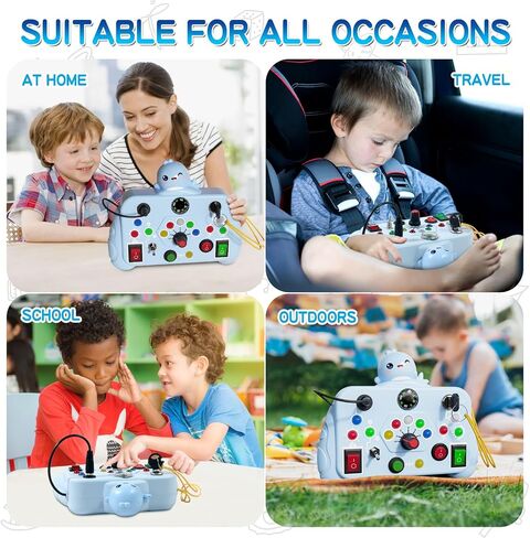 Toddler Busy Boards with Led Light,Baby Montessori Busy Board Toys,kids Light Switch Busy Board,Sensory Board for Airplane Travel,Educational Learning Activity Toys,Birthday Boys Girls Gifts（blue） in Saudi Arabia
