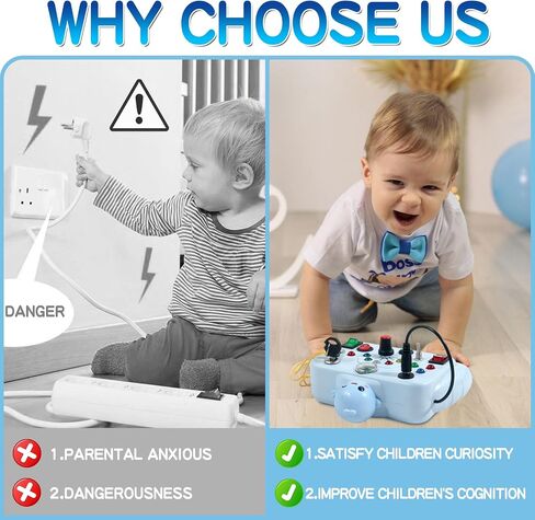 Toddler Busy Boards with Led Light,Baby Montessori Busy Board Toys,kids Light Switch Busy Board,Sensory Board for Airplane Travel,Educational Learning Activity Toys,Birthday Boys Girls Gifts（blue） in Saudi Arabia