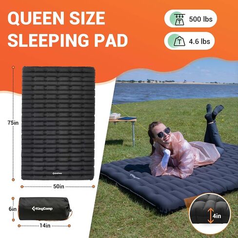 KingCamp Double Sleeping Pads for Camping, 4" Thick Queen Size Inflating Camping Mats Lightweight for Backpacking, Car Camping, Hiking, Tent, Cot, Large Size for Family in Saudi Arabia