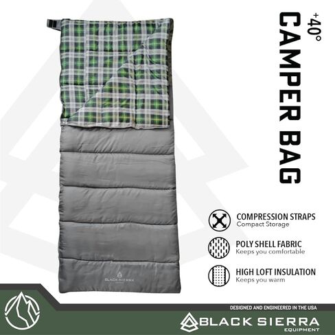 حقيبة نوم مريحة للظهر في الهواء الطلق والتخييم، كيس نوم واسع لمدة 3 فصول يدعم +40 درجة في درجة الحرارة، كيس نوم للبالغين من معدات بلاك سييرا... in Kuwait