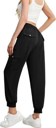 بنطلون نسائي من GRECERELLE خفيف الوزن بخصر مطاطي مع جيوب بأزرار للصيف والمشي لمسافات طويلة والركض والسفر in Kuwait