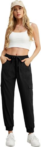 بنطلون نسائي من GRECERELLE خفيف الوزن بخصر مطاطي مع جيوب بأزرار للصيف والمشي لمسافات طويلة والركض والسفر in Kuwait