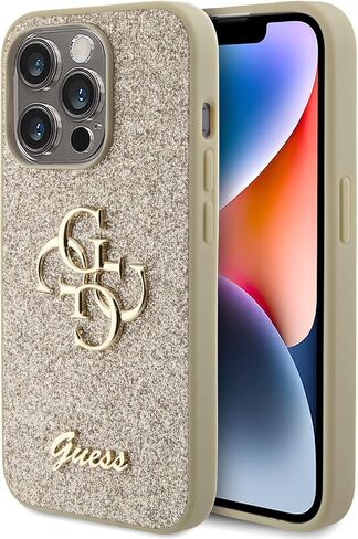 CG MOBILE Guess - حافظة هاتف متوافقة مع iPhone 15 Pro PU CASE ثابتة لامعة مع شعار معدني كبير 4G - أسود in Kuwait