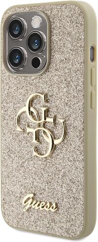 CG MOBILE Guess - حافظة هاتف متوافقة مع iPhone 15 Pro PU CASE ثابتة لامعة مع شعار معدني كبير 4G - أسود in Kuwait