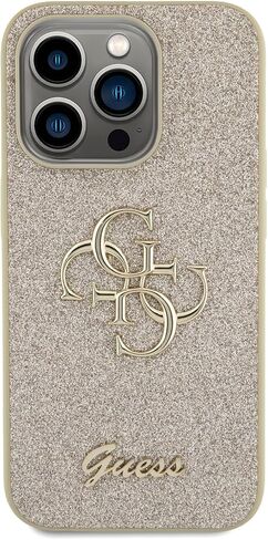 CG MOBILE Guess - حافظة هاتف متوافقة مع iPhone 15 Pro PU CASE ثابتة لامعة مع شعار معدني كبير 4G - أسود in Kuwait