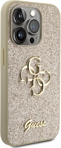 CG MOBILE Guess - حافظة هاتف متوافقة مع iPhone 15 Pro PU CASE ثابتة لامعة مع شعار معدني كبير 4G - أسود in Kuwait