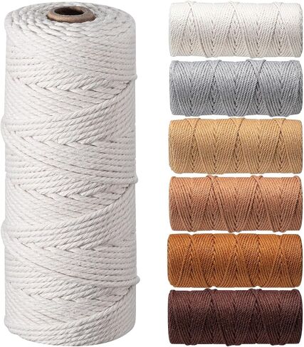 Menkxi 6 Rolls 3 mm x 109 Yards Macrame Cord Cotton Rope Multicolored Macrame String 4 Strand Twisted for Wall Hanging, Plant Hangers, Christmas Crafts, DIY Knitting Macrame Supplies (Beige Series) in Saudi Arabia
